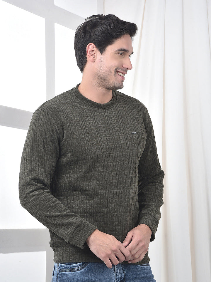 cobb olive self-design round neck sweatshirt