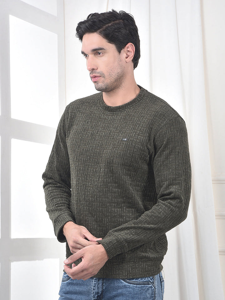 COBB OLIVE SELF-DESIGN ROUND NECK SWEATSHIRT