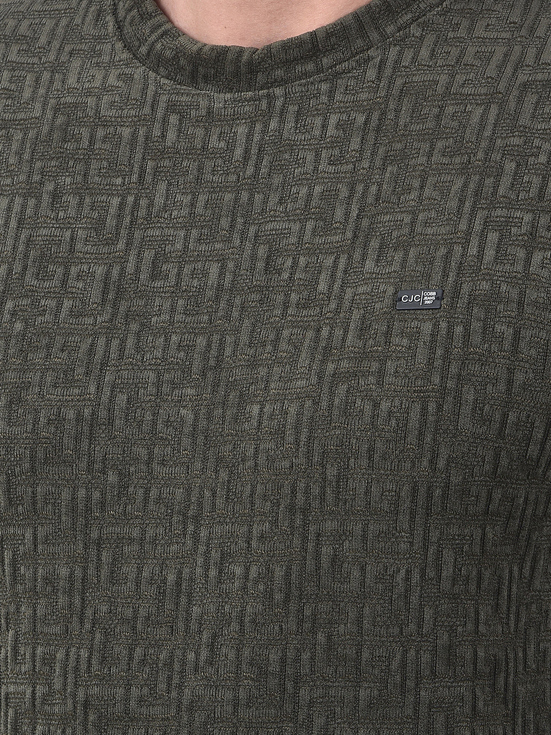 COBB OLIVE SELF-DESIGN ROUND NECK SWEATSHIRT