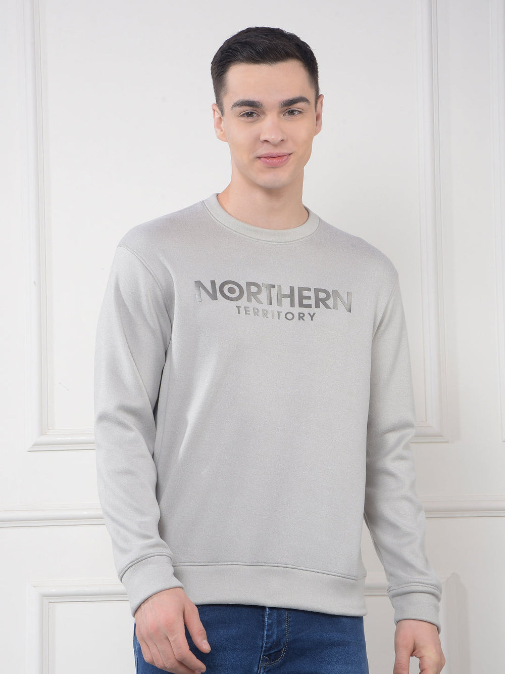 cobb light grey printed round neck sweatshirt