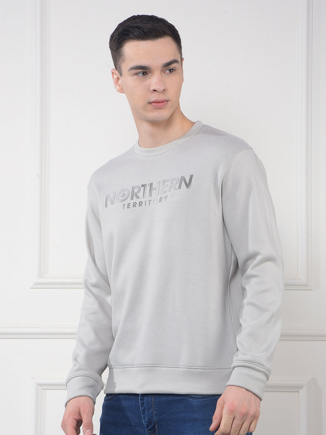 cobb light grey printed round neck sweatshirt