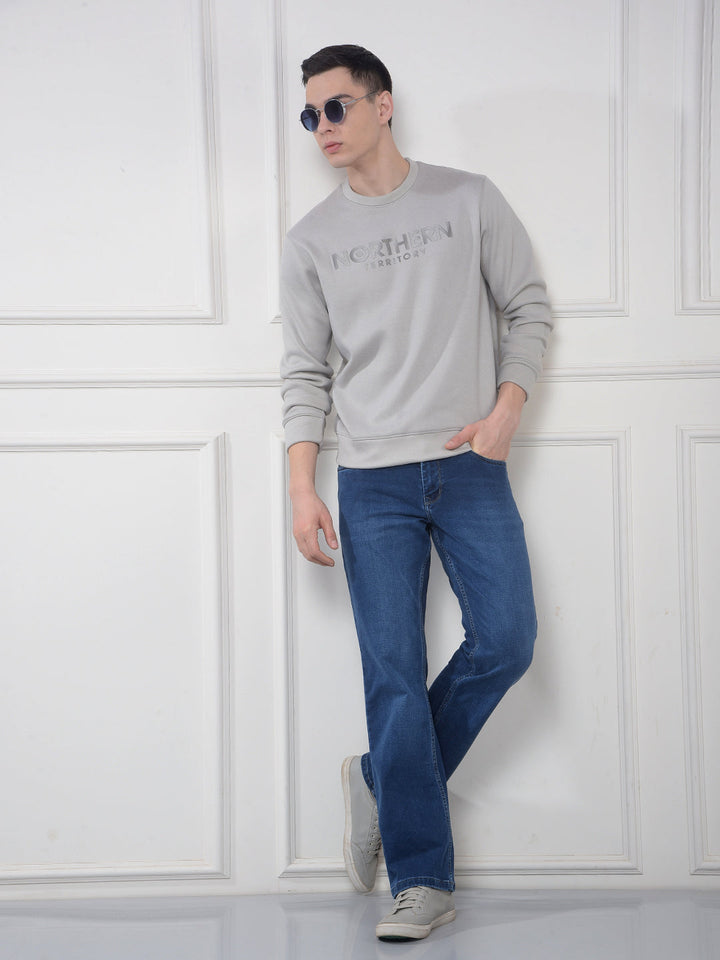 COBB LIGHT GREY PRINTED ROUND NECK SWEATSHIRT