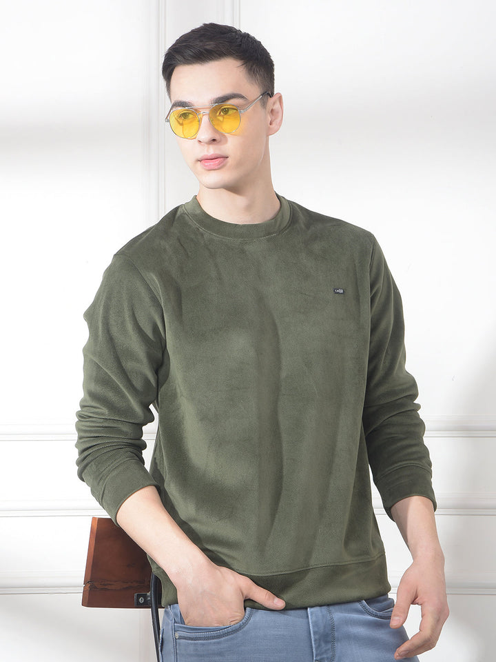 cobb solid green round neck velvet sweatshirt