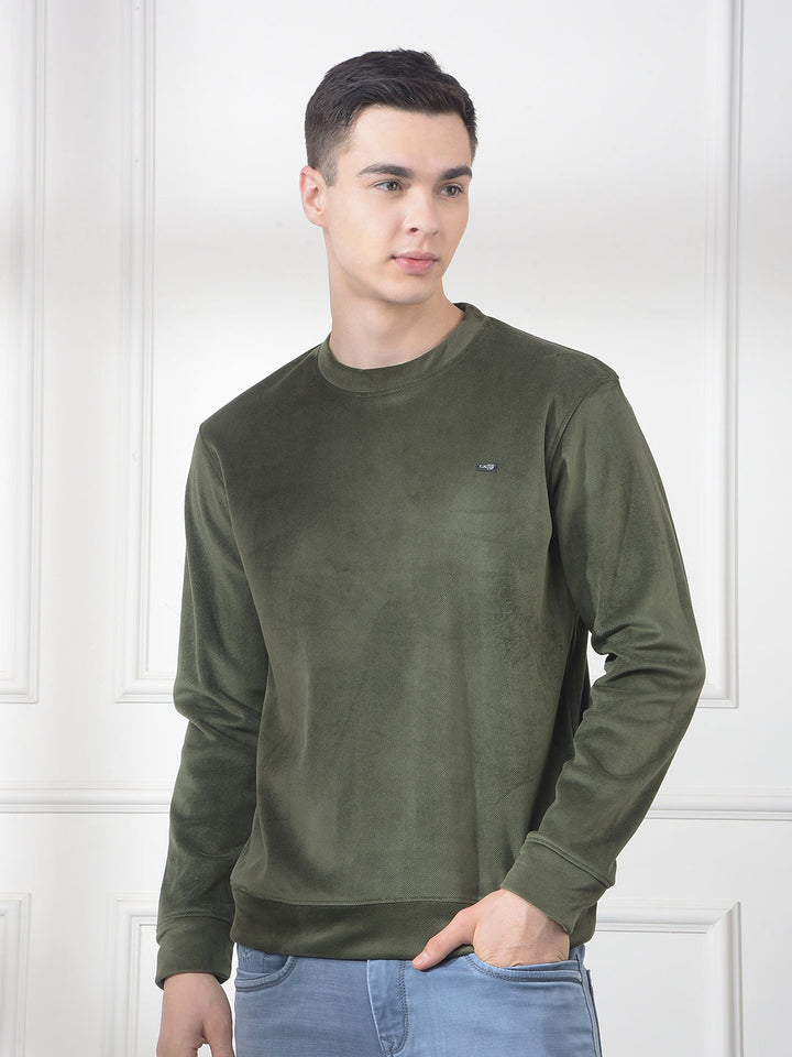 cobb solid green round neck velvet sweatshirt