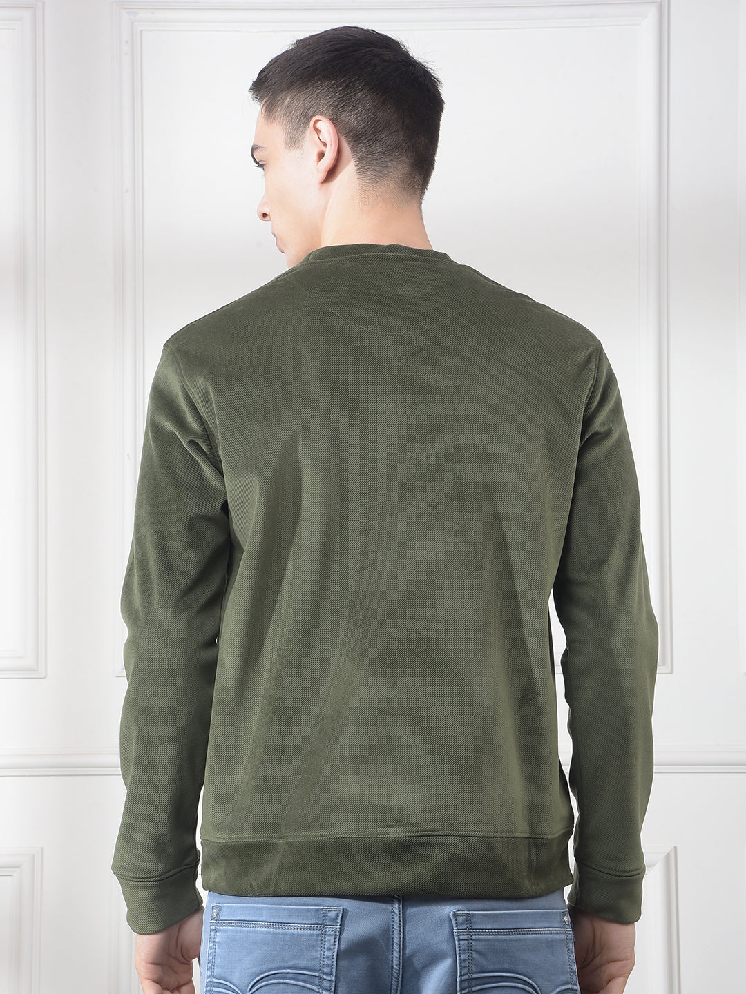 cobb solid green round neck velvet sweatshirt