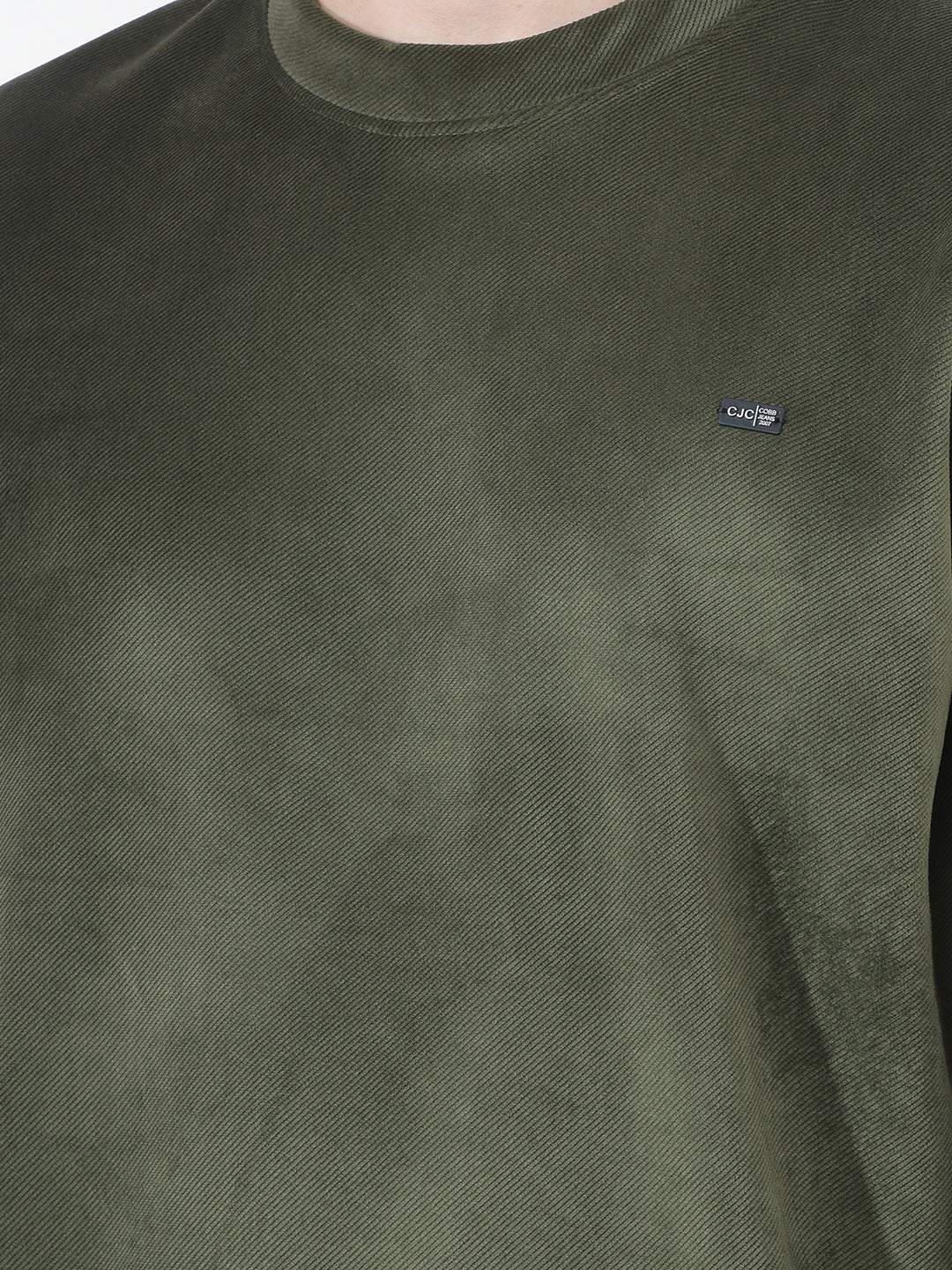 COBB SOLID GREEN ROUND NECK VELVET SWEATSHIRT