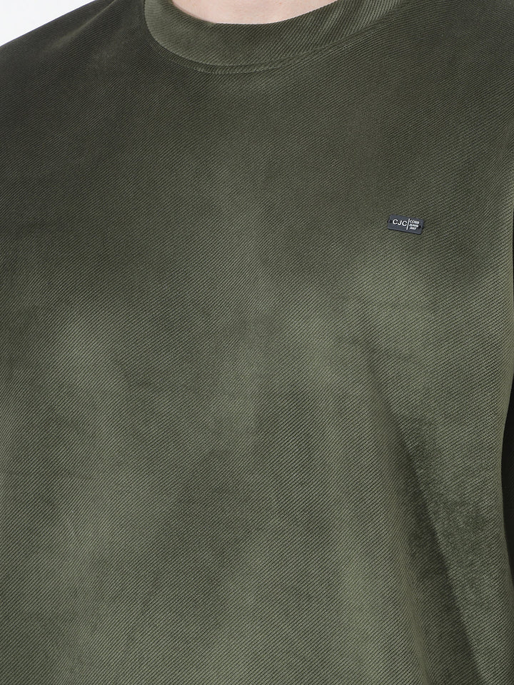 COBB SOLID GREEN ROUND NECK VELVET SWEATSHIRT