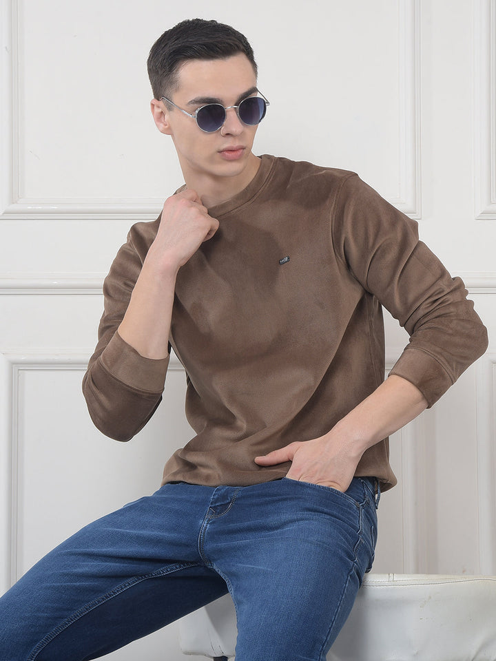 cobb solid tan round neck velvet sweatshirt