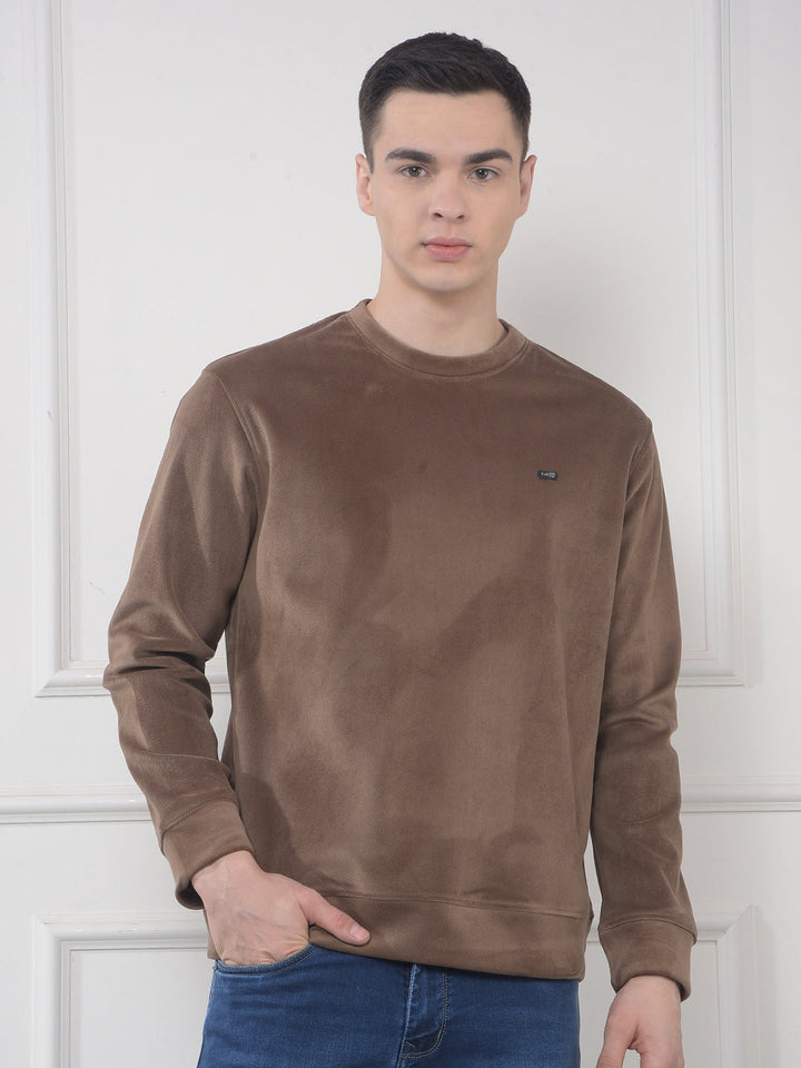 cobb solid tan round neck velvet sweatshirt