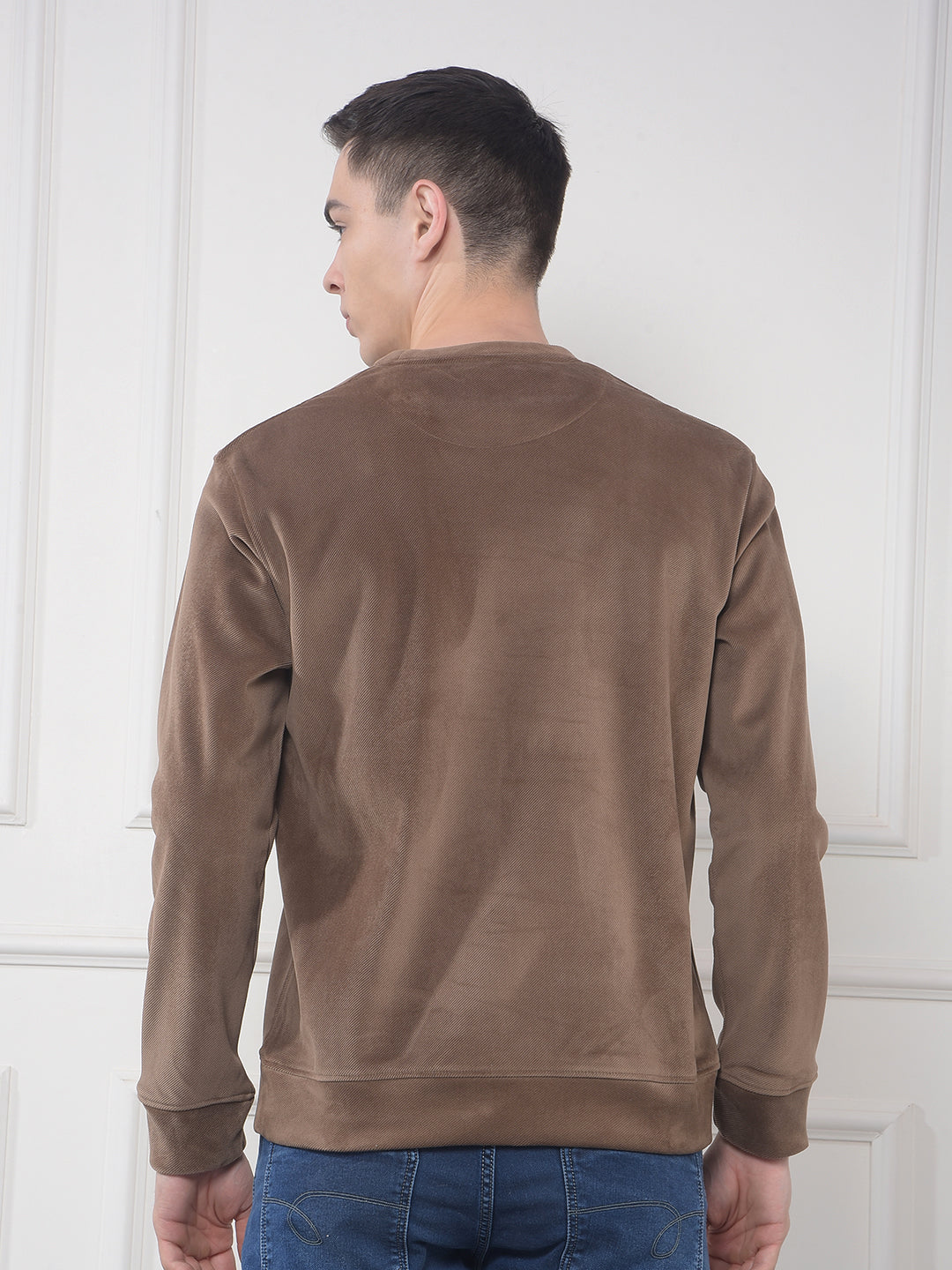 cobb solid tan round neck velvet sweatshirt