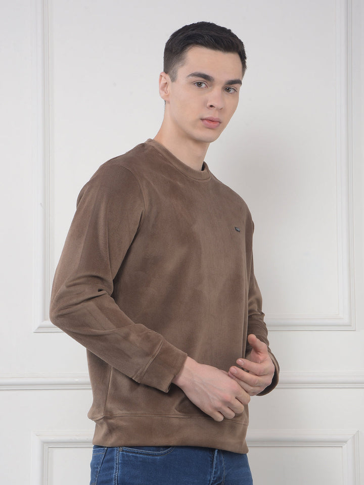 cobb solid tan round neck velvet sweatshirt