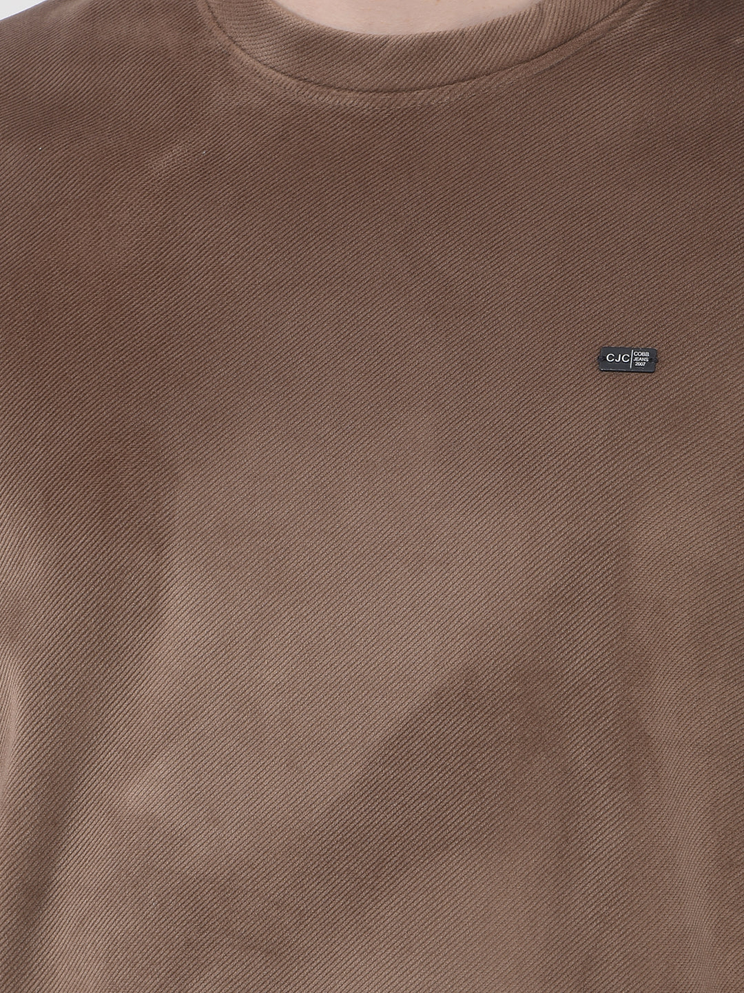 COBB SOLID TAN ROUND NECK VELVET SWEATSHIRT