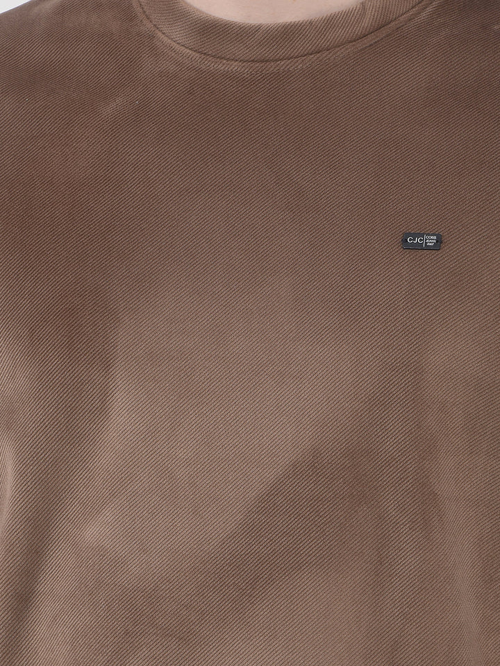 COBB SOLID TAN ROUND NECK VELVET SWEATSHIRT