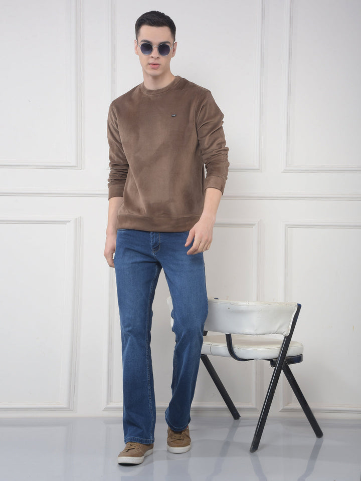 COBB SOLID TAN ROUND NECK VELVET SWEATSHIRT
