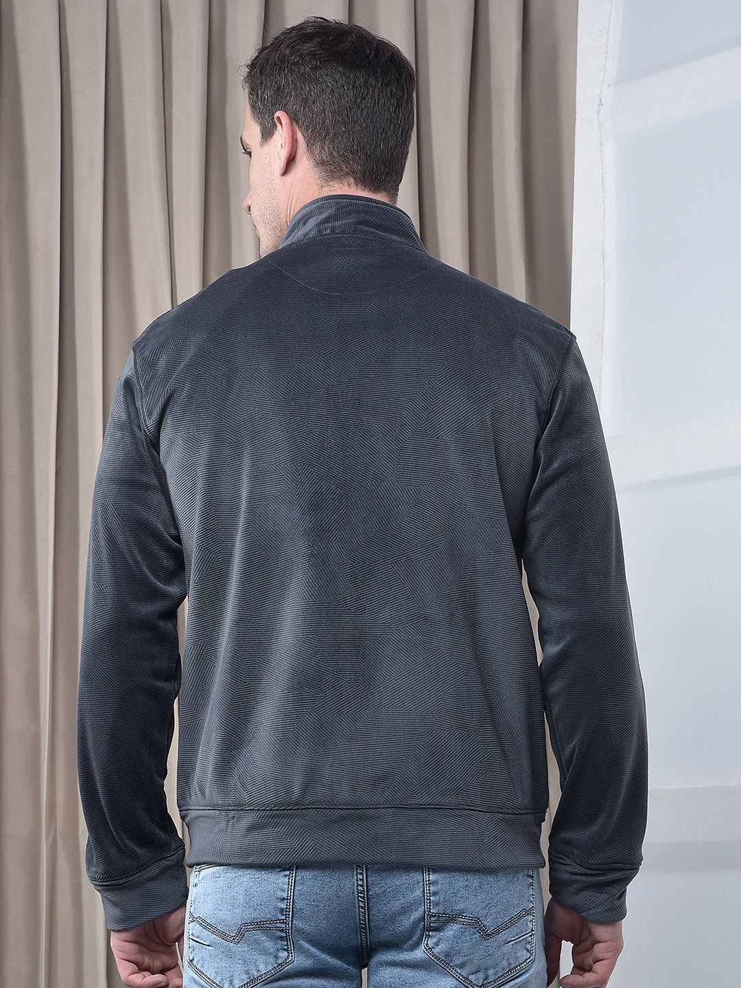 cobb solid grey zip-up velvet sweatshirt