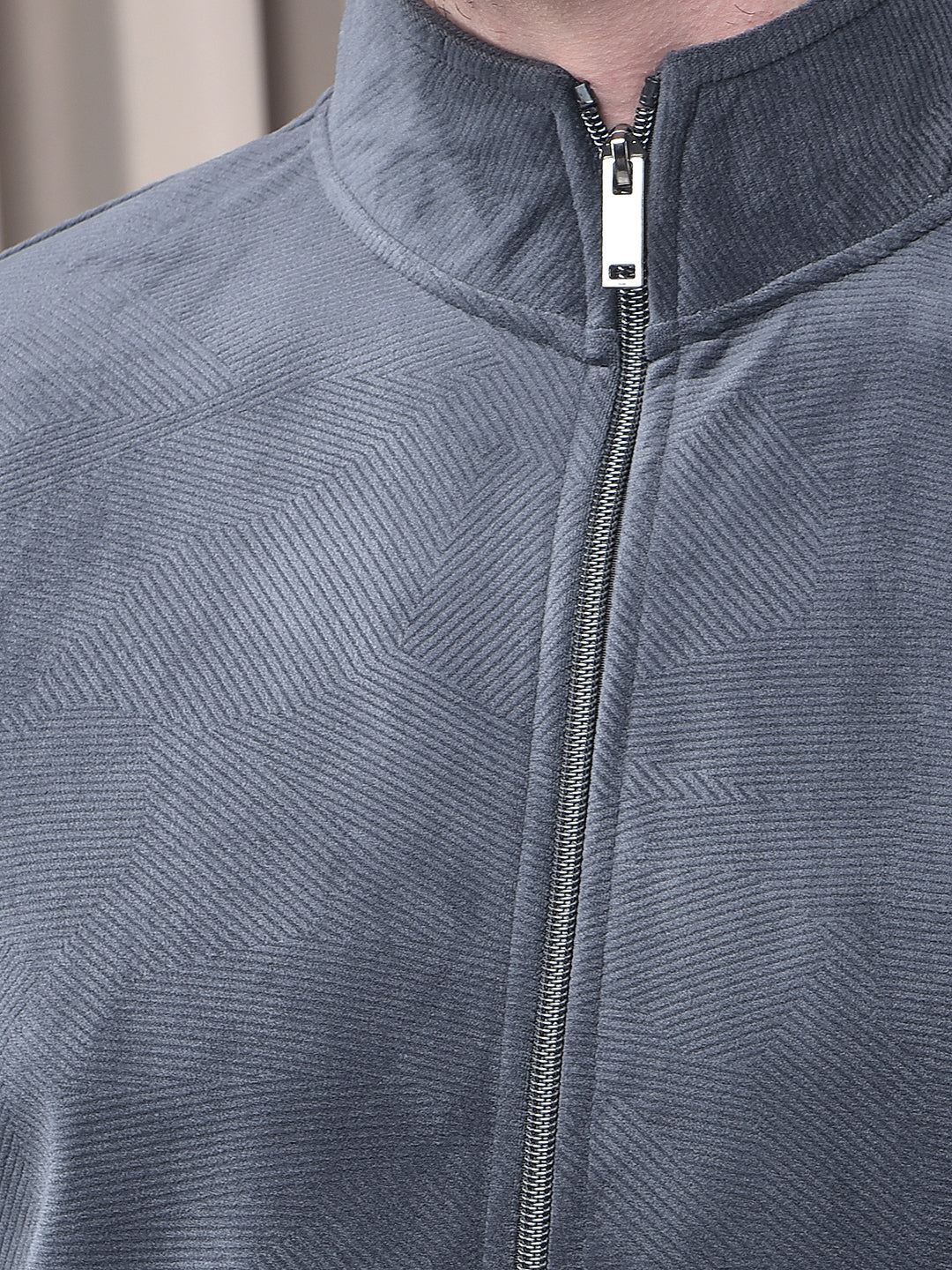 COBB SOLID GREY ZIP-UP VELVET SWEATSHIRT