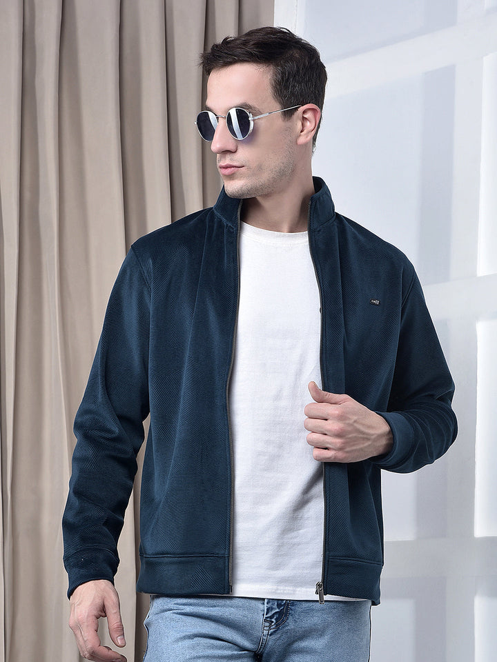 cobb solid teal zip-up velvet sweatshirt