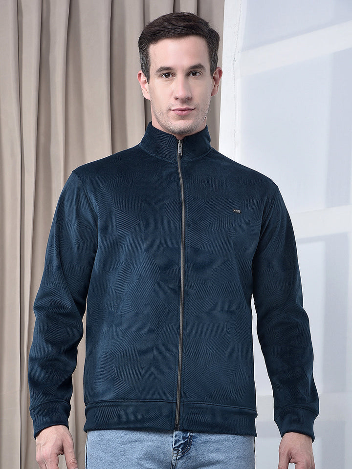 cobb solid teal zip-up velvet sweatshirt