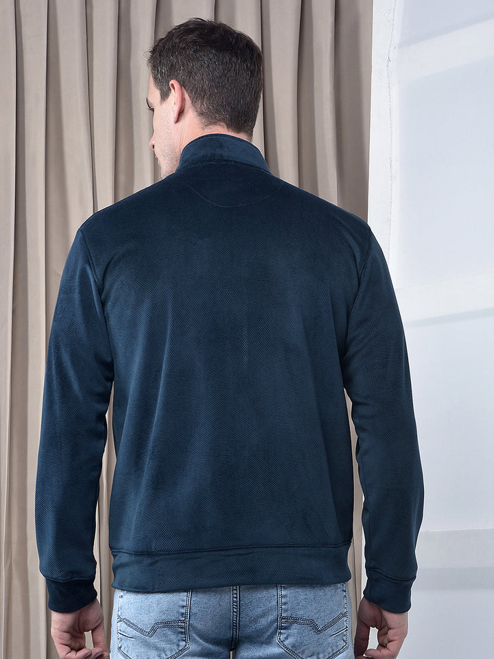 cobb solid teal zip-up velvet sweatshirt