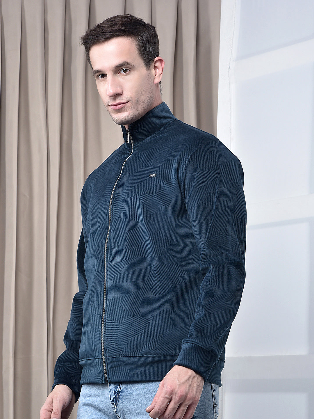 cobb solid teal zip-up velvet sweatshirt