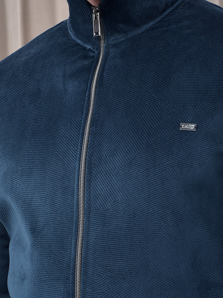 COBB SOLID TEAL ZIP-UP VELVET SWEATSHIRT