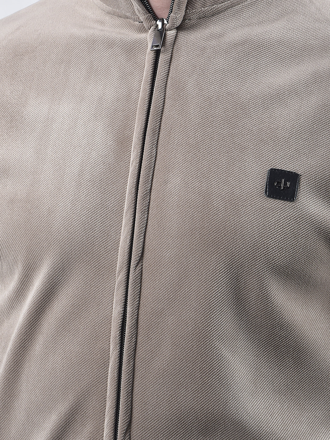 COBB SOLID BROWN ZIP-UP VELVET SWEATSHIRT