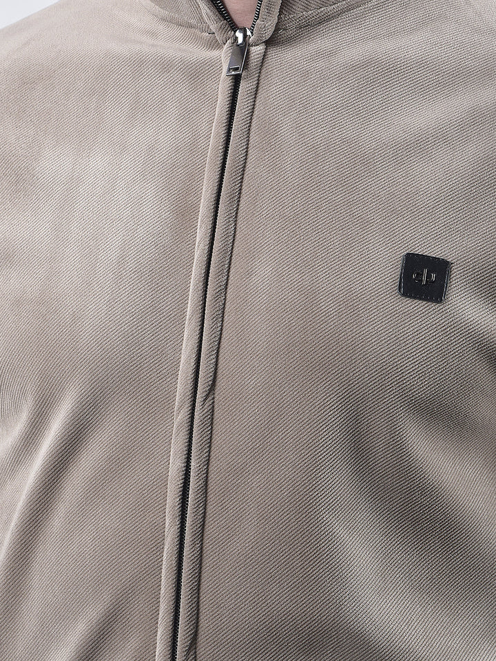 COBB SOLID BROWN ZIP-UP VELVET SWEATSHIRT