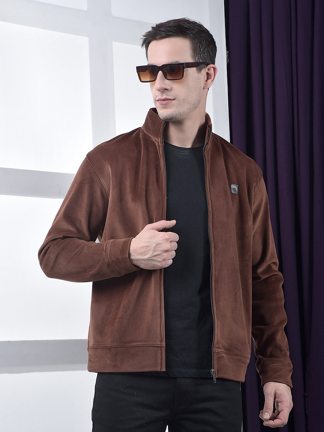 cobb solid copper zip-up velvet sweatshirt