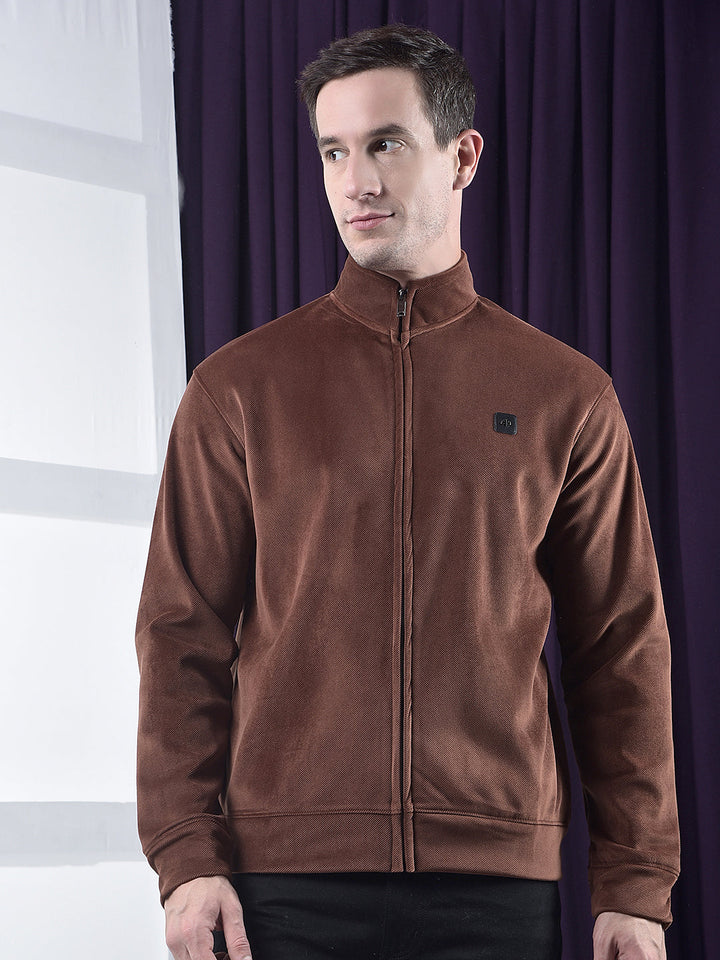 cobb solid copper zip-up velvet sweatshirt