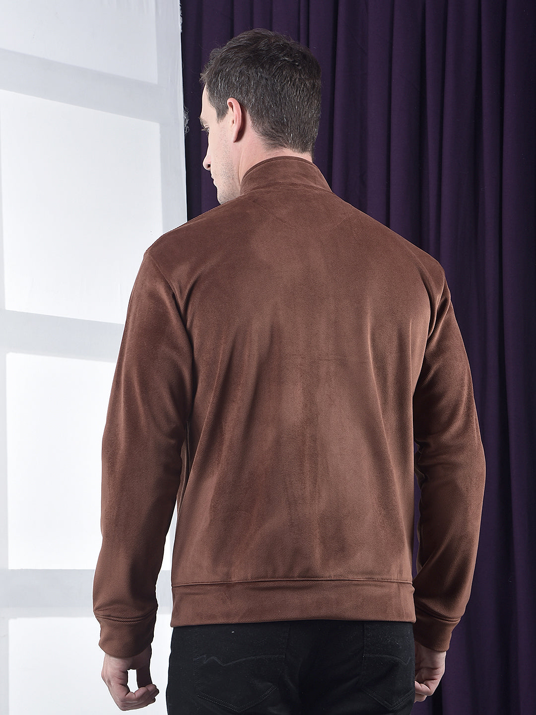 cobb solid copper zip-up velvet sweatshirt