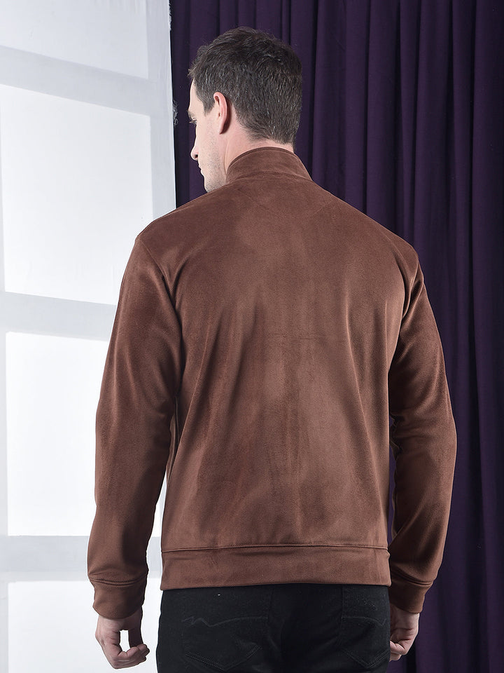 cobb solid copper zip-up velvet sweatshirt
