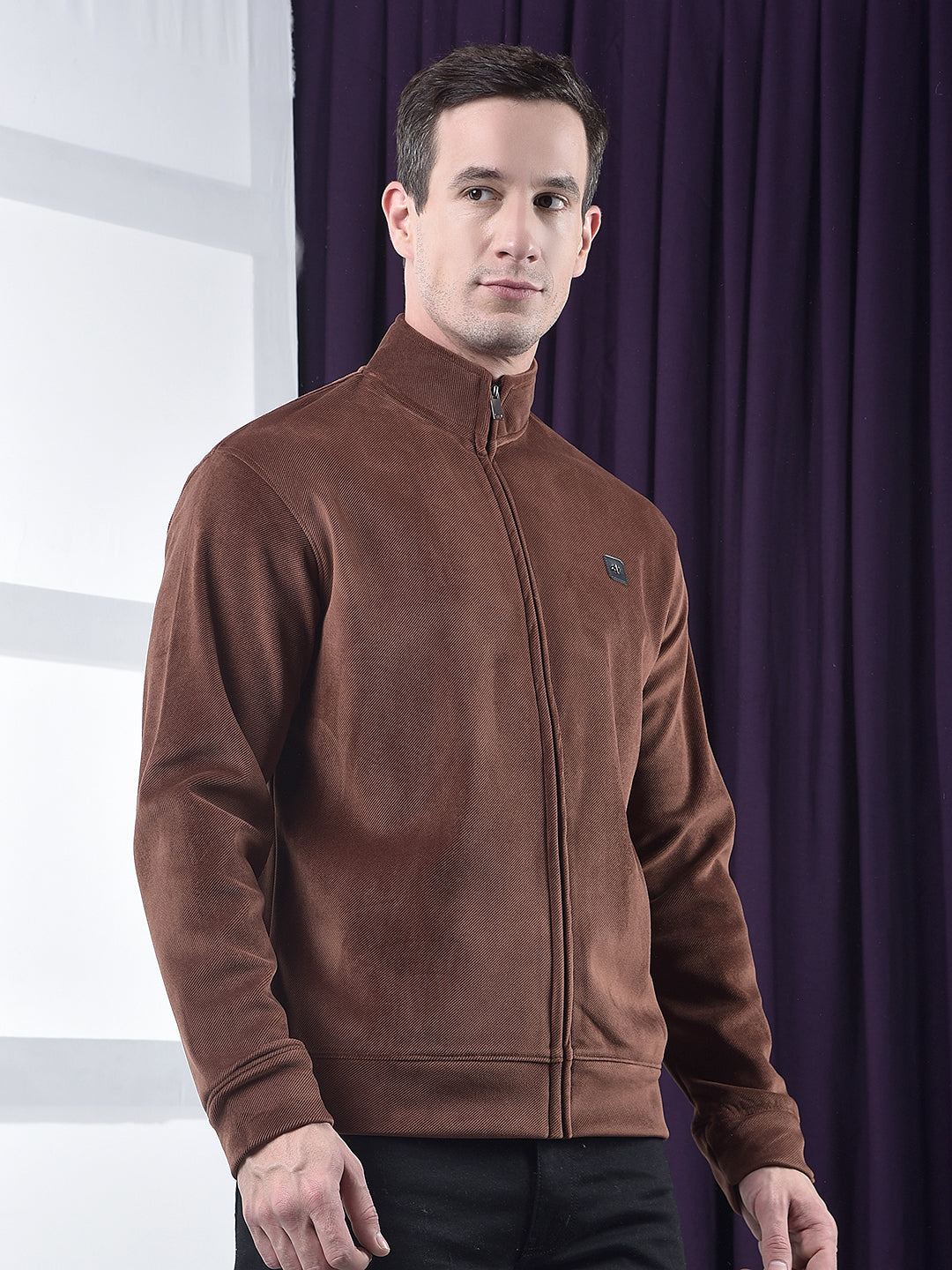 cobb solid copper zip-up velvet sweatshirt