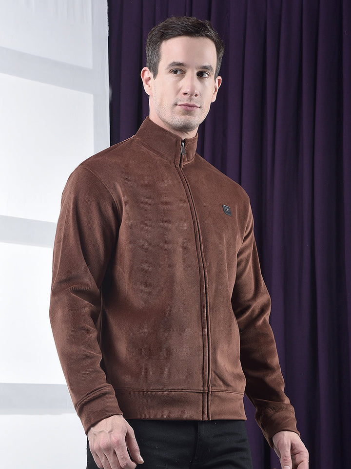 cobb solid copper zip-up velvet sweatshirt