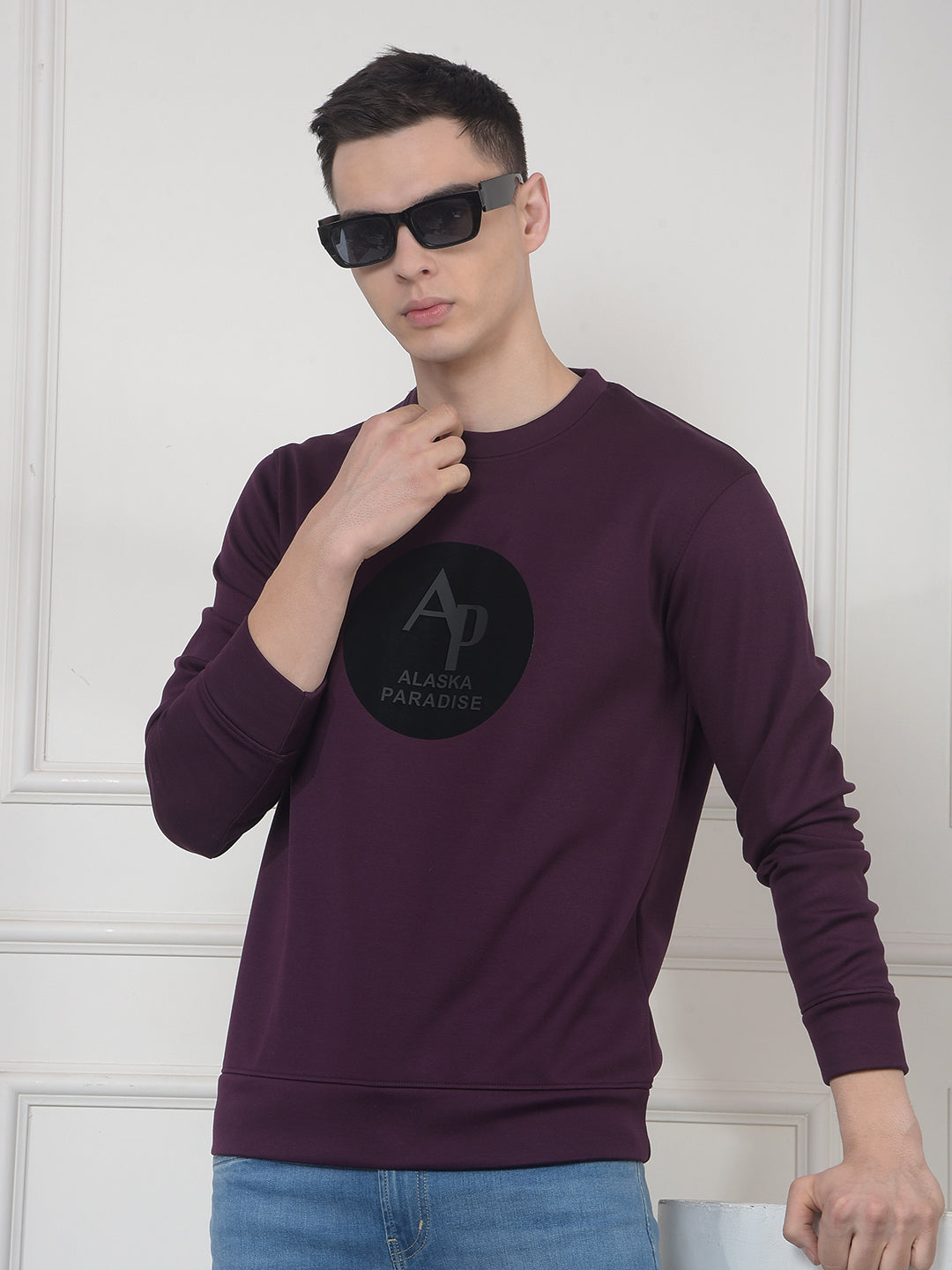cobb wine printed round neck sweatshirt