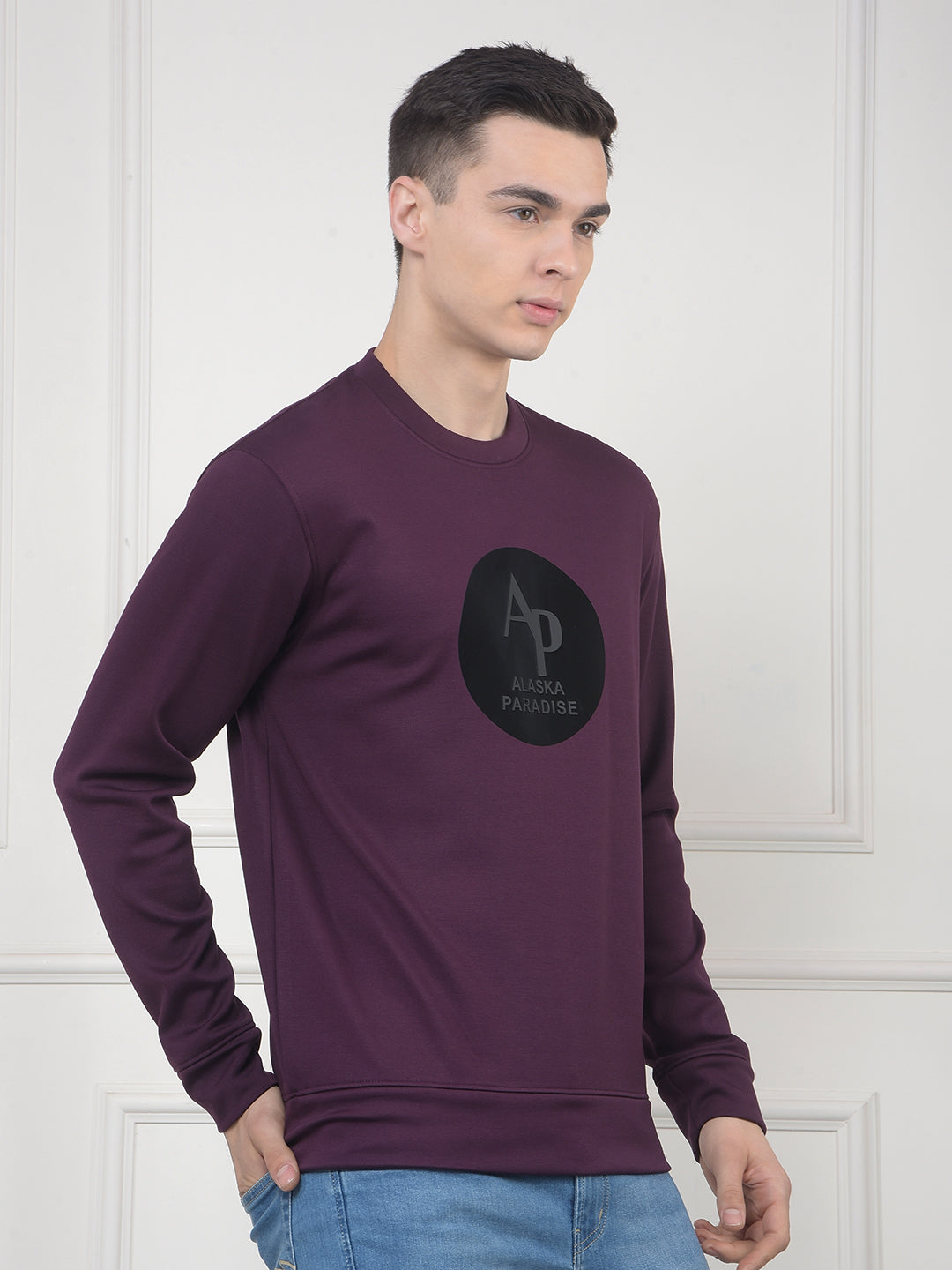 cobb wine printed round neck sweatshirt
