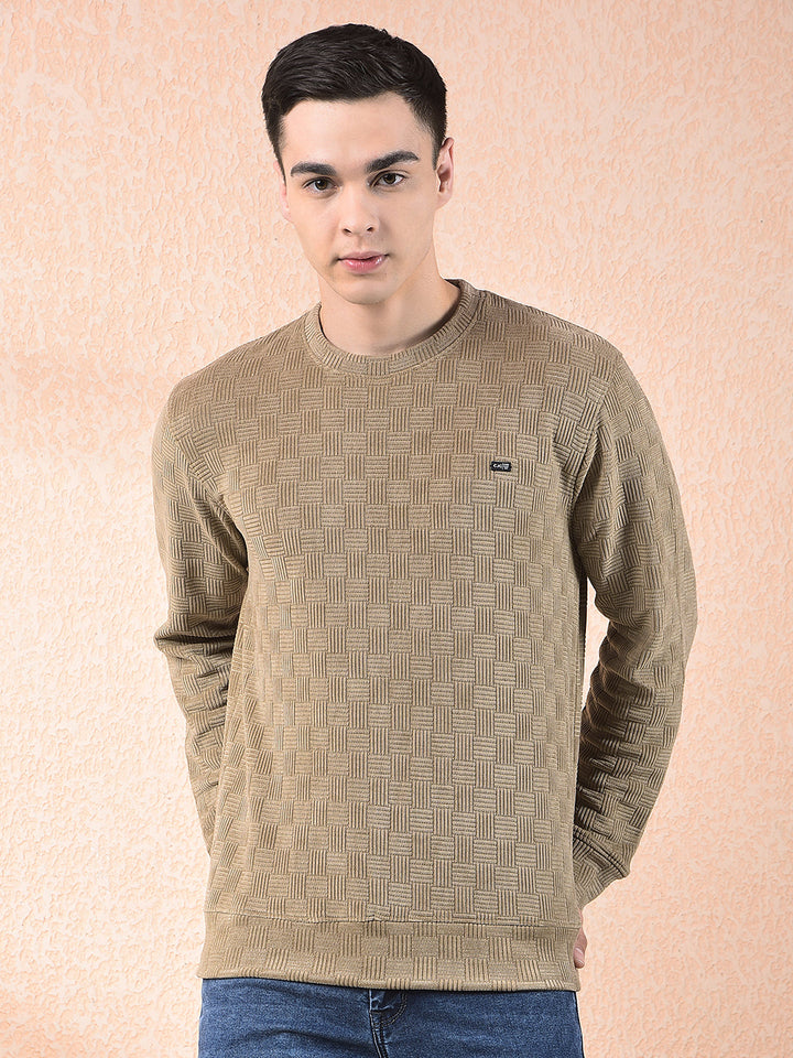 cobb beige self-design round neck sweatshirt