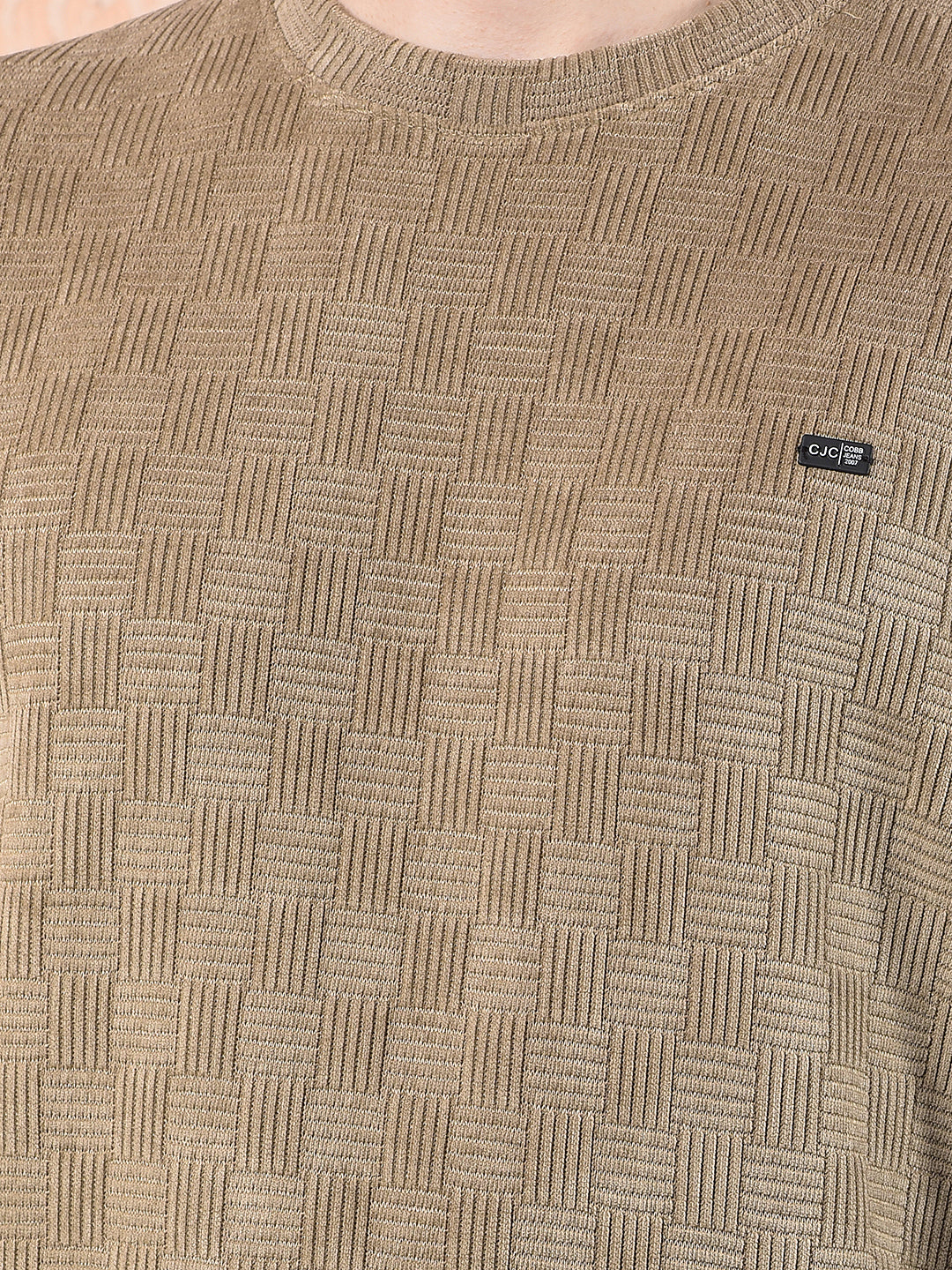 cobb beige self-design round neck sweatshirt