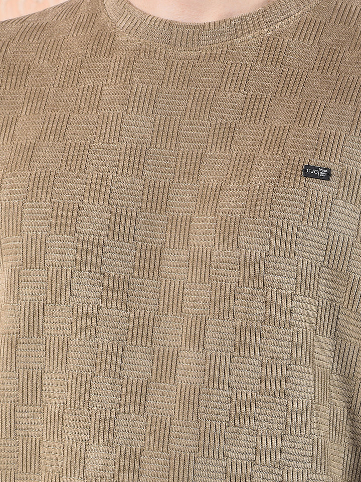 cobb beige self-design round neck sweatshirt