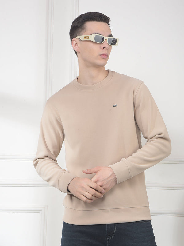 cobb solid beige round neck sweatshirt