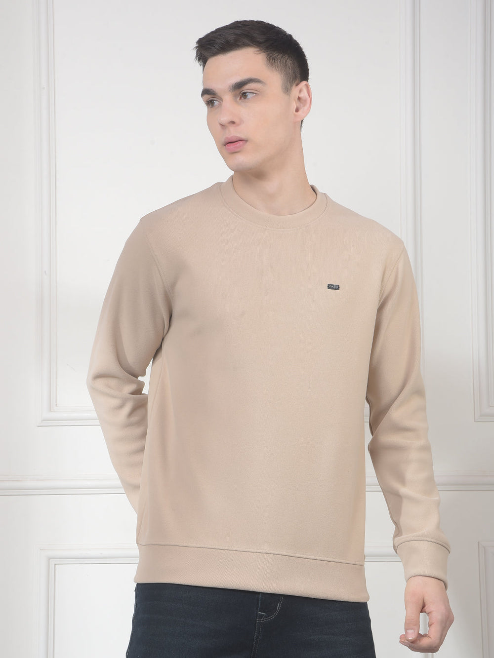 cobb solid beige round neck sweatshirt