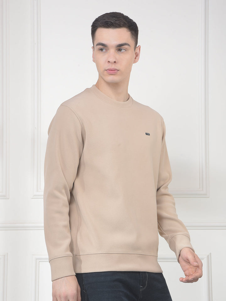 cobb solid beige round neck sweatshirt