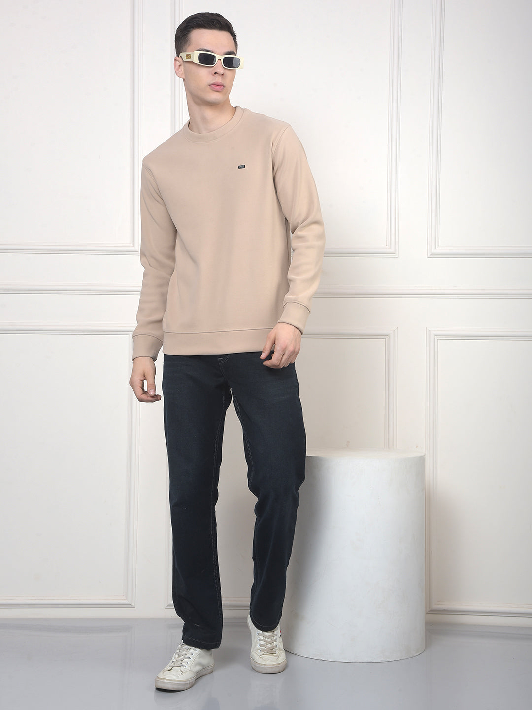 COBB SOLID BEIGE ROUND NECK SWEATSHIRT