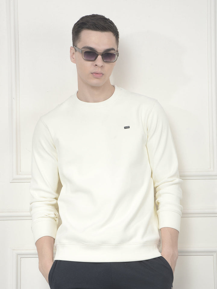 cobb solid off white round neck sweatshirt