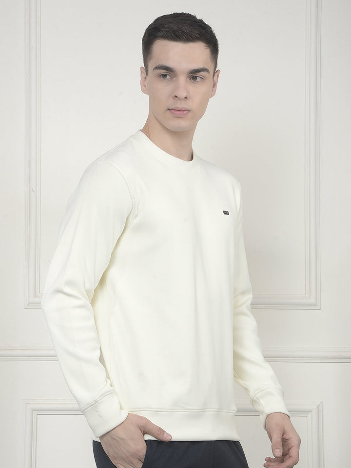 cobb solid off white round neck sweatshirt