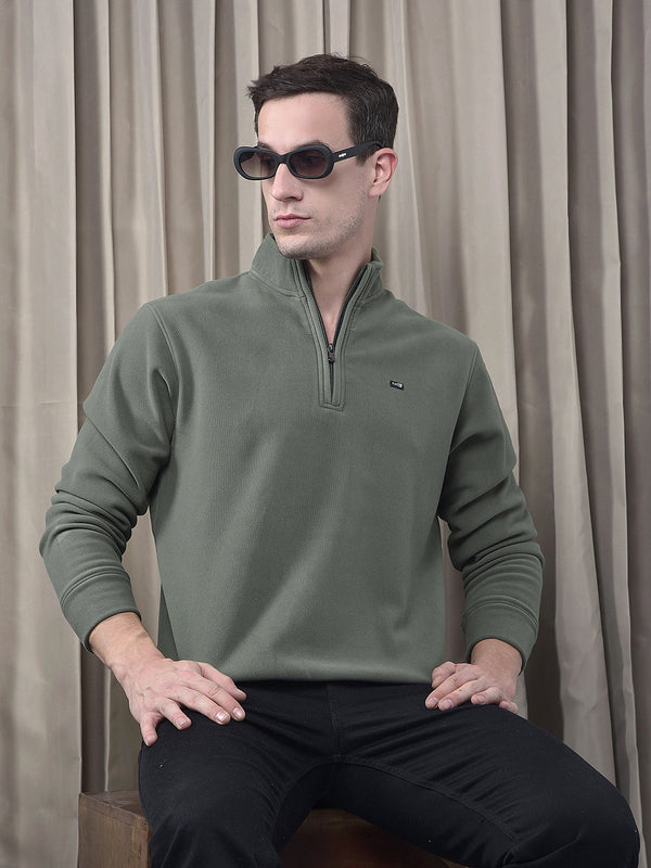 cobb solid olive half-zipper velvet sweatshirt
