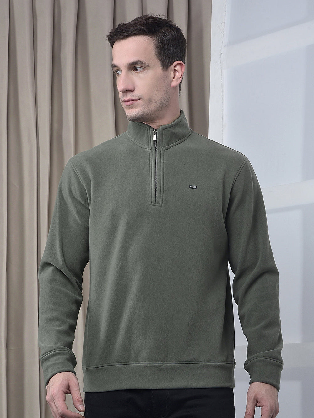 cobb solid olive half-zipper velvet sweatshirt