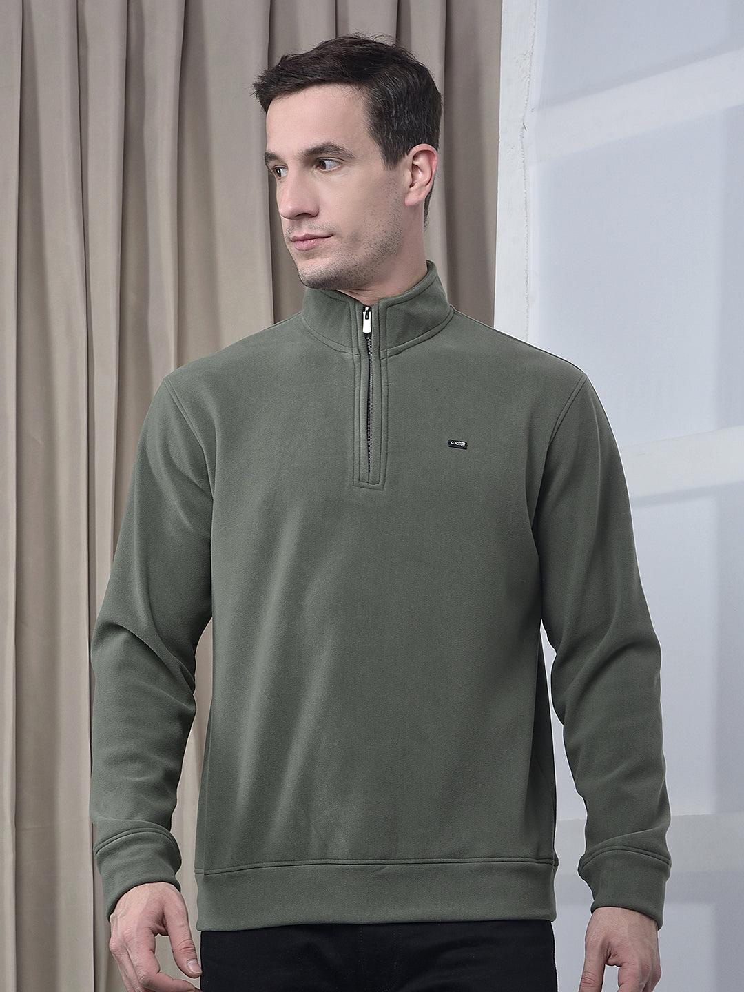 cobb solid olive half-zipper velvet sweatshirt