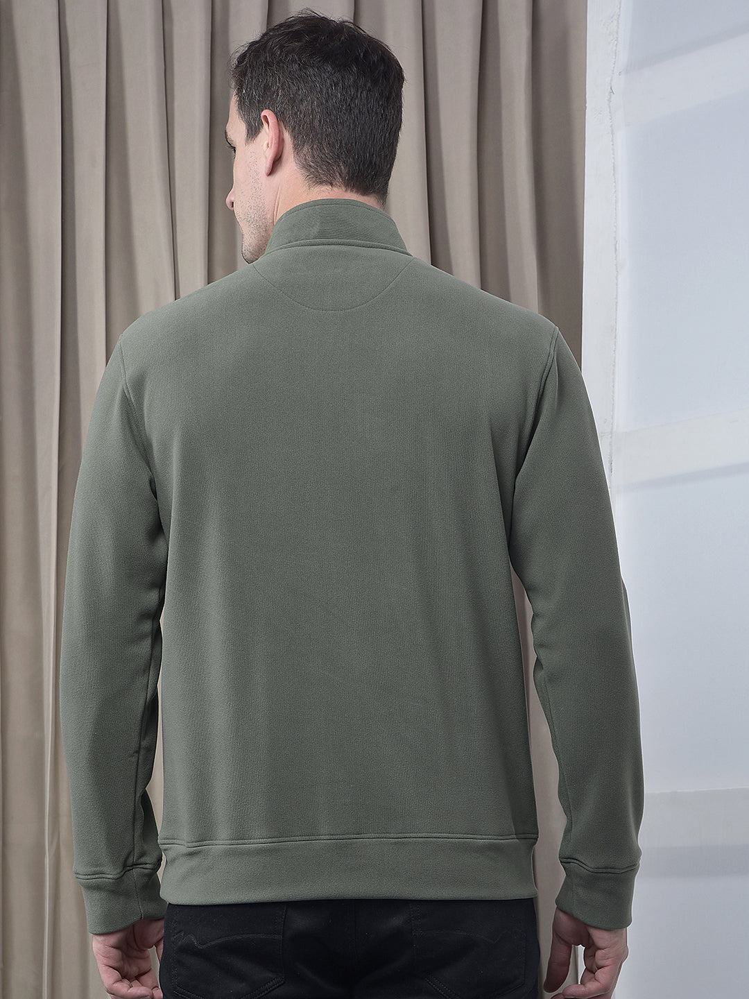 cobb solid olive half-zipper velvet sweatshirt