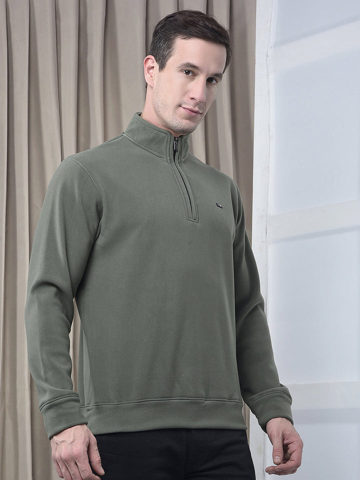 cobb solid olive half-zipper velvet sweatshirt