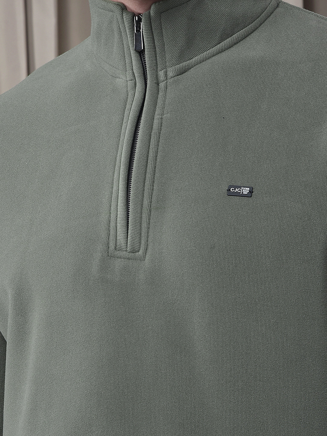 COBB SOLID OLIVE HALF-ZIPPER VELVET SWEATSHIRT